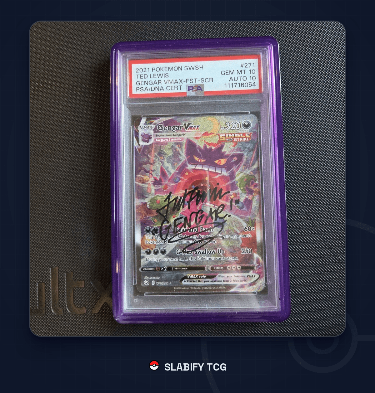Gengar VMAX Alt Art 271/264 Fusion Strike Signed By Ted Lewis PSA 10