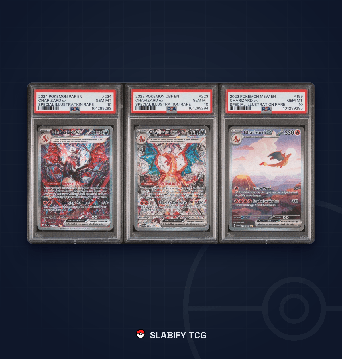Charizard EX SIR Trio 199/165, 223/197 And 234/091 PSA 10
